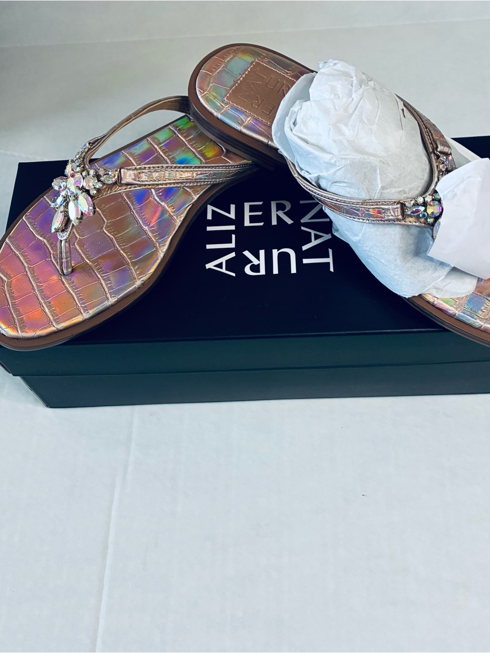 Naturalizer Iridescent Jewel Thong Sandals in Rose-Tone Metallic - Picture 4 of 7
